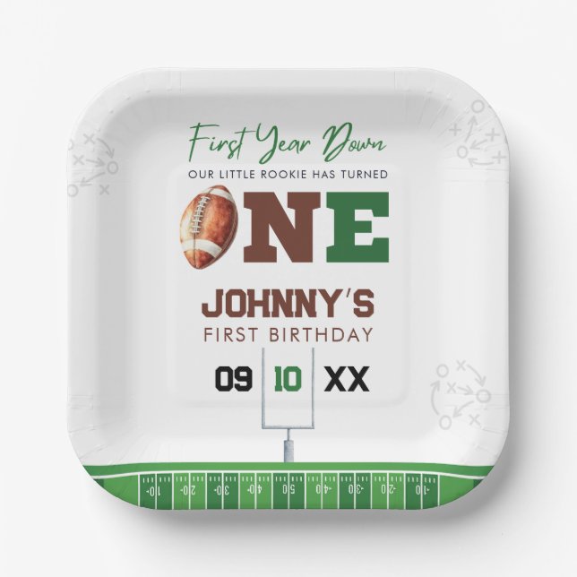 Football First Touch Down 1st Birthday Paper Plates (Front)