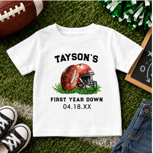 Football First Year Down 1st Birthday Baby T-Shirt