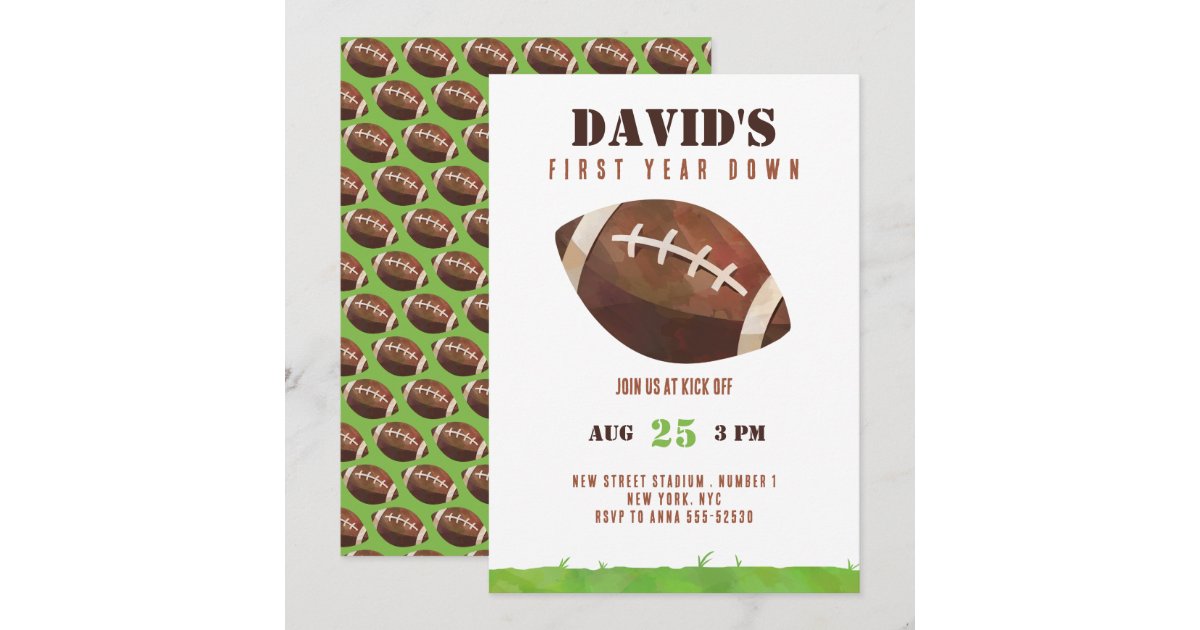 Football First Year Down 1st Birthday Boy Invitation | Zazzle