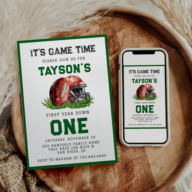 Football First Year Down 1st Birthday  Invitation (Creator Uploaded)