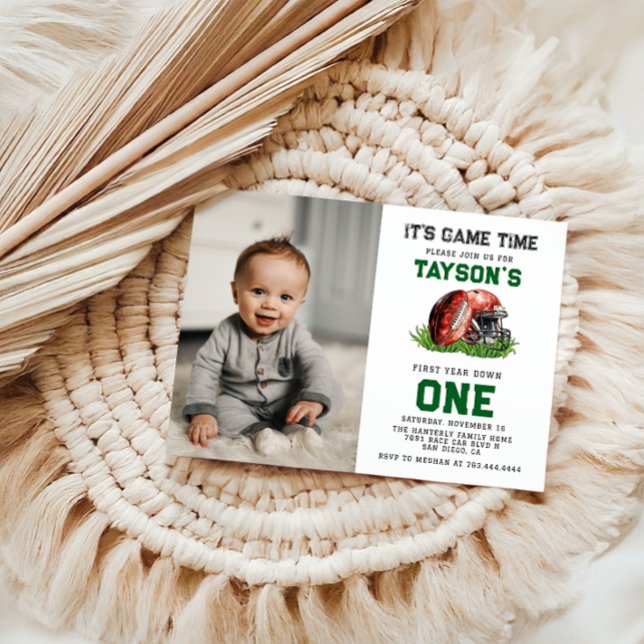 Football First Year Down 1st Birthday  Invitation (Creator Uploaded)