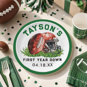 Football First Year Down 1st Birthday Paper Plates