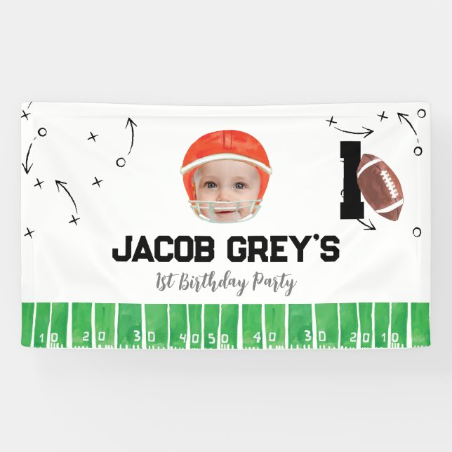 Football First Year Down 1st Birthday Party Banner (Horizontal)