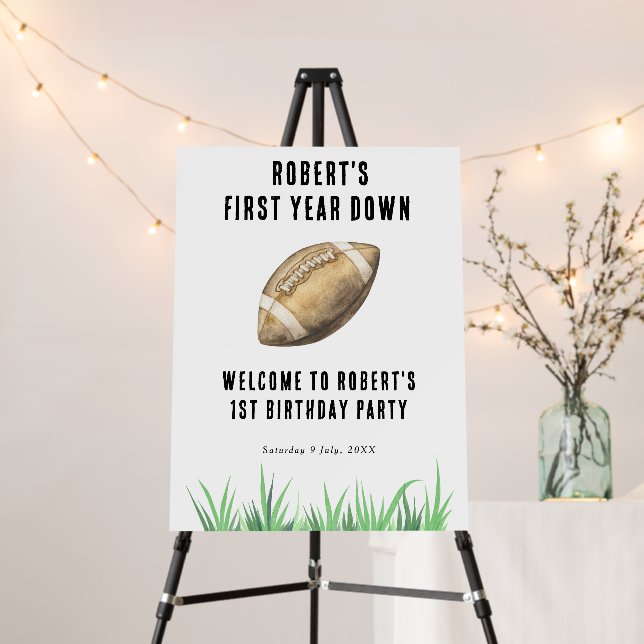 Football First Year Down 1st Birthday Party Foam Board (In Situ (Stand))