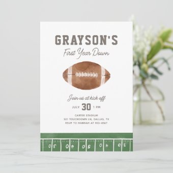 Football First Year Down 1st Birthday Party Invitation | Zazzle