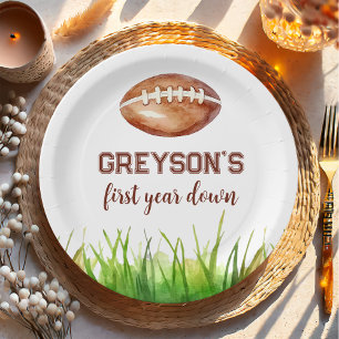 Football First Year Down 1st Birthday Party Paper Plates