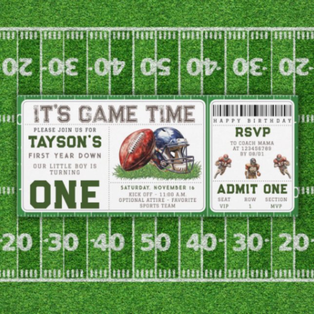 Football First Year Down 1st Birthday Ticket Invitation (Football First Year Down 1st Birthday Ticket Invitation
)
