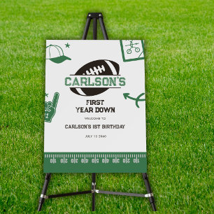 Football First Year Down 1st Birthday Welcome Sign