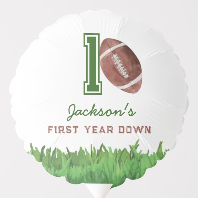 Football First Year Down Birthday Balloon (Front)