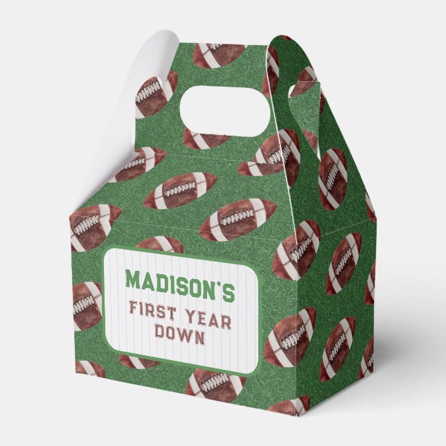 Football First Year Down Birthday Favor Box (Front Side)