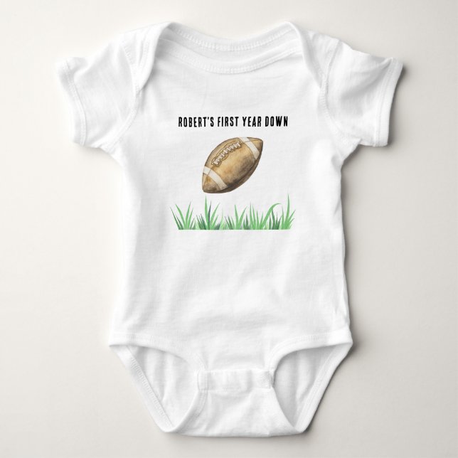 Football First Year Down Birthday Party Baby Bodysuit (Front)