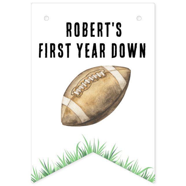Football First Year Down Birthday Party Bunting Flags (First Flag)