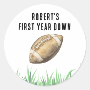 Football First Year Down Birthday Party Classic Round Sticker