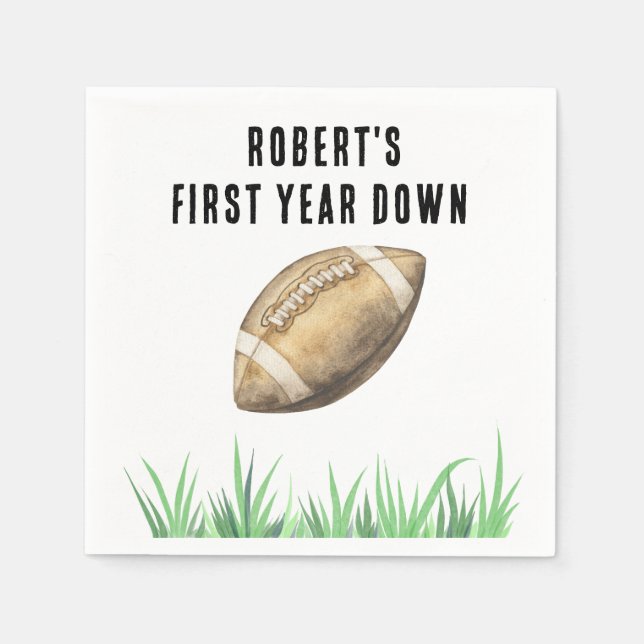 Football First Year Down Birthday Party Napkins (Front)