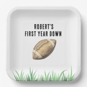 Football First Year Down Birthday Party Paper Plates