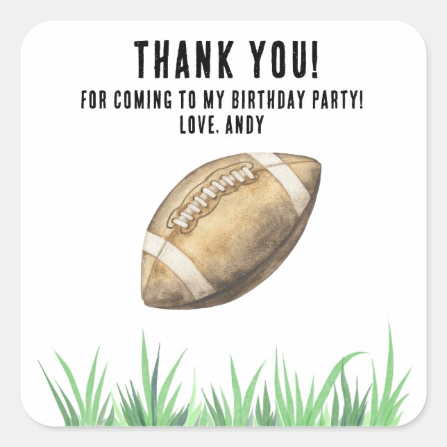 Football First Year Down Birthday Party Square Sticker (Front)