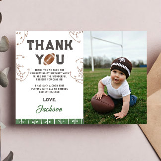 Football First Year Down Birthday Photo Thank You Card