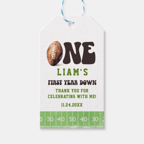 Football First Year Down Thank You Favors Gift Tags