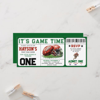  football First Year Down Ticket 1st Birthday Invitation