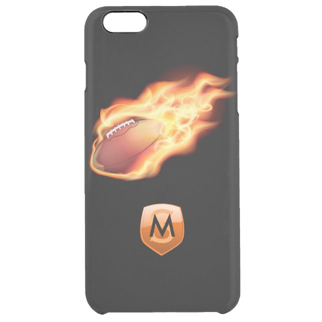 Football Flaming Black Customizable Monogrammed Uncommon iPhone Case (Back)