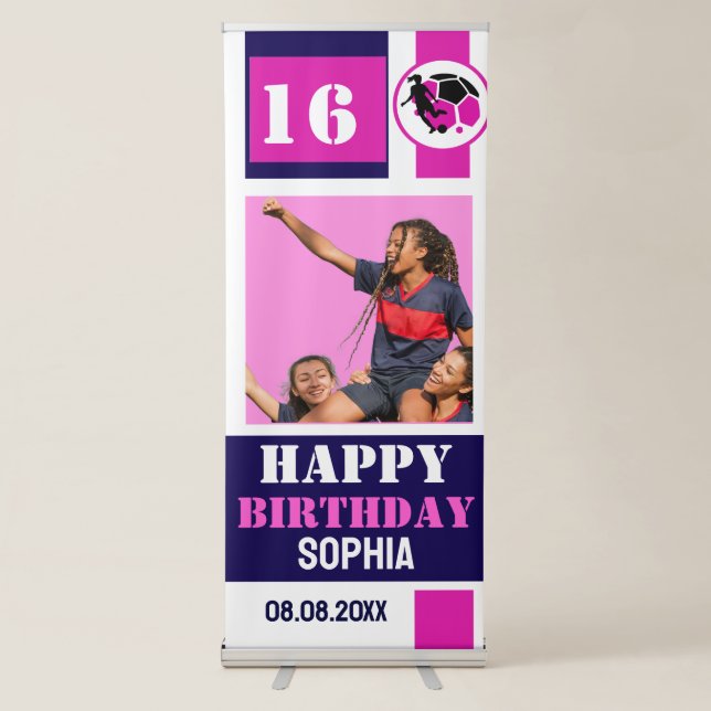 Football, Football Player Girl Birthday Retractable Banner (Front)
