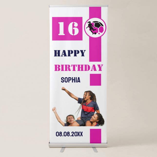 Football, Football Player Girl Birthday Retractable Banner (Front)