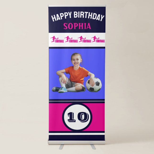 Football, Football Player Girl Birthday Retractable Banner (Front)