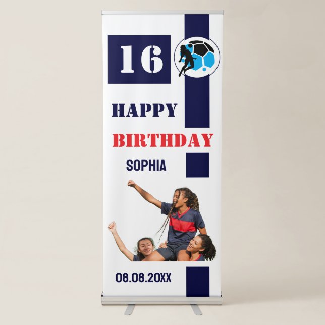 Football, Football Player Girl Birthday Retractable Banner (Front)