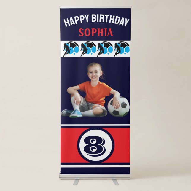 Football, Football Player Girl Birthday Retractable Banner (Front)