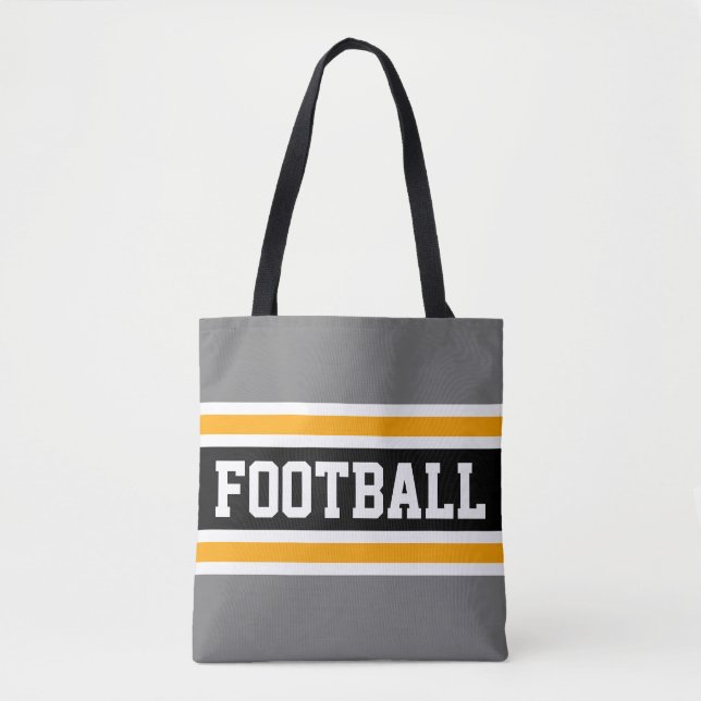 FOOTBALL Fun Athletic Gray Black Orange Stripes Tote Bag (Front)