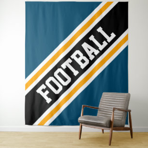 FOOTBALL Fun Bold Teal Blue Black Orange Stripes Tapestry