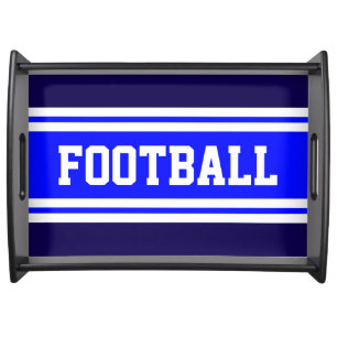 FOOTBALL Fun Bright Blue Navy White Racing Stripes Serving Tray