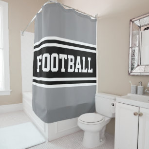 FOOTBALL Fun Gray Black White Racing Stripes Shower Curtain