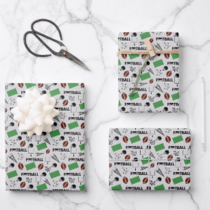 Football Fun on Pale Gray Wrapping Paper Sheets