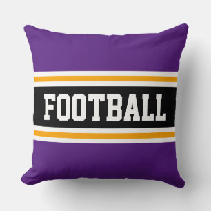 FOOTBALL Fun Sporty Purple Black Athletic Stripes Throw Pillow