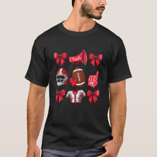 Football Game Coquette Bow Mom Cheer Cheerleader W T-Shirt