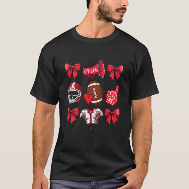 Football Game Coquette Bow Mom Cheer Cheerleader W T-Shirt (Front)