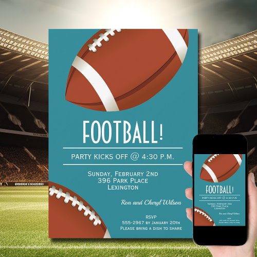 Football Game Day Aqua Invitation