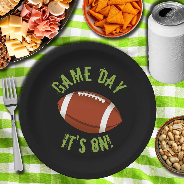 Football Game Day  Paper Plates (Football game day paper plates - green and black)