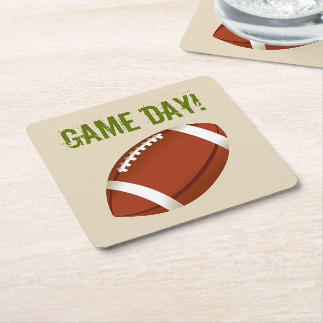 Football Game Day Super Fan Square Paper Coaster (Angled)