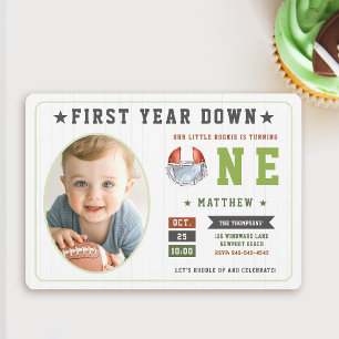 Football Game First Year Down Boy 1st Birthday Invitation