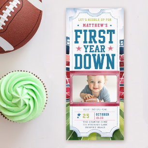 Football Game Ticket Photo 1st Birthday Invitation