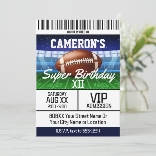 Football Game Ticket Super Birthday Party Invitation