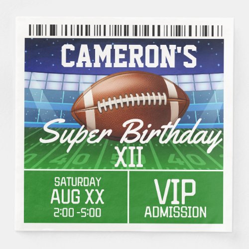 Football Game Ticket Super Party on Green Paper Dinner Napkins
