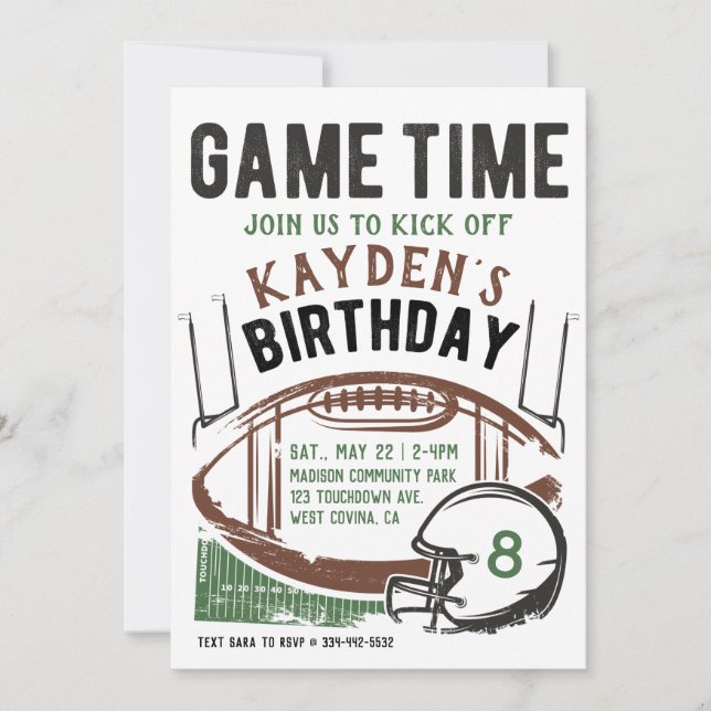 Football Game Time Birthday Invitation (Front)