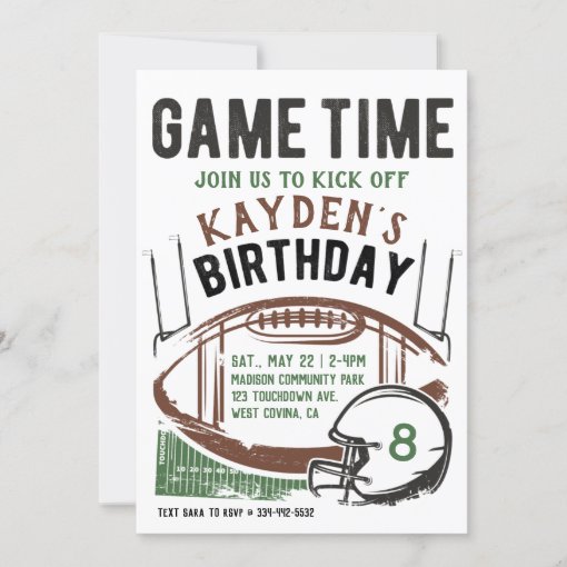 Football Game Time Birthday Invitation | Zazzle