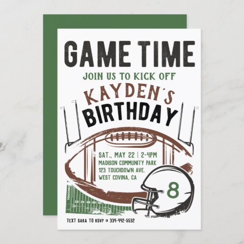 Football Game Time Birthday Invitation