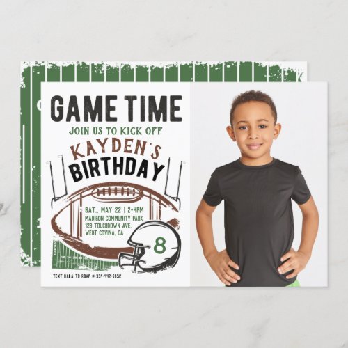 Football Game Time Photo Birthday Invitation