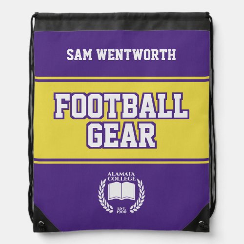 Football Gear Purple Yellow College Varsity Sports Drawstring Bag