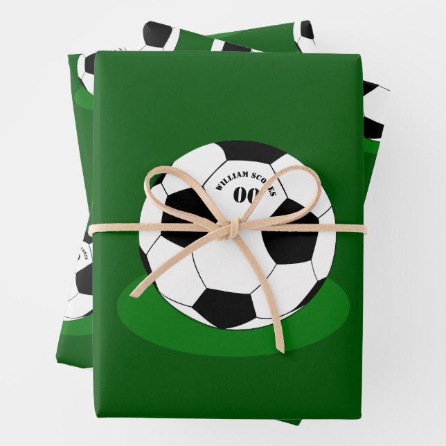 Football Gifts, Soccer Ball with Name & Number Wrapping Paper Sheets (In situ)